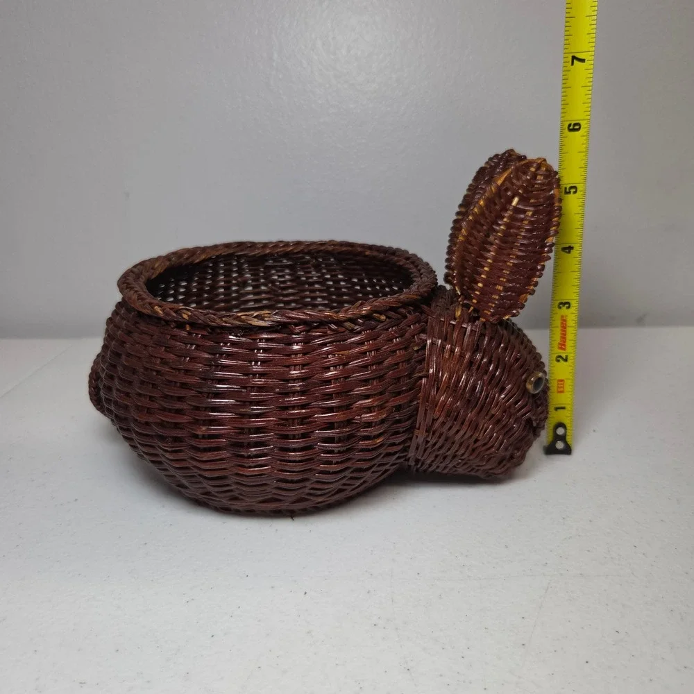 Bunny Rabbit Wicker Basket Easter‎ Plant Pot Holder Dark Brown Woven 7 Inch